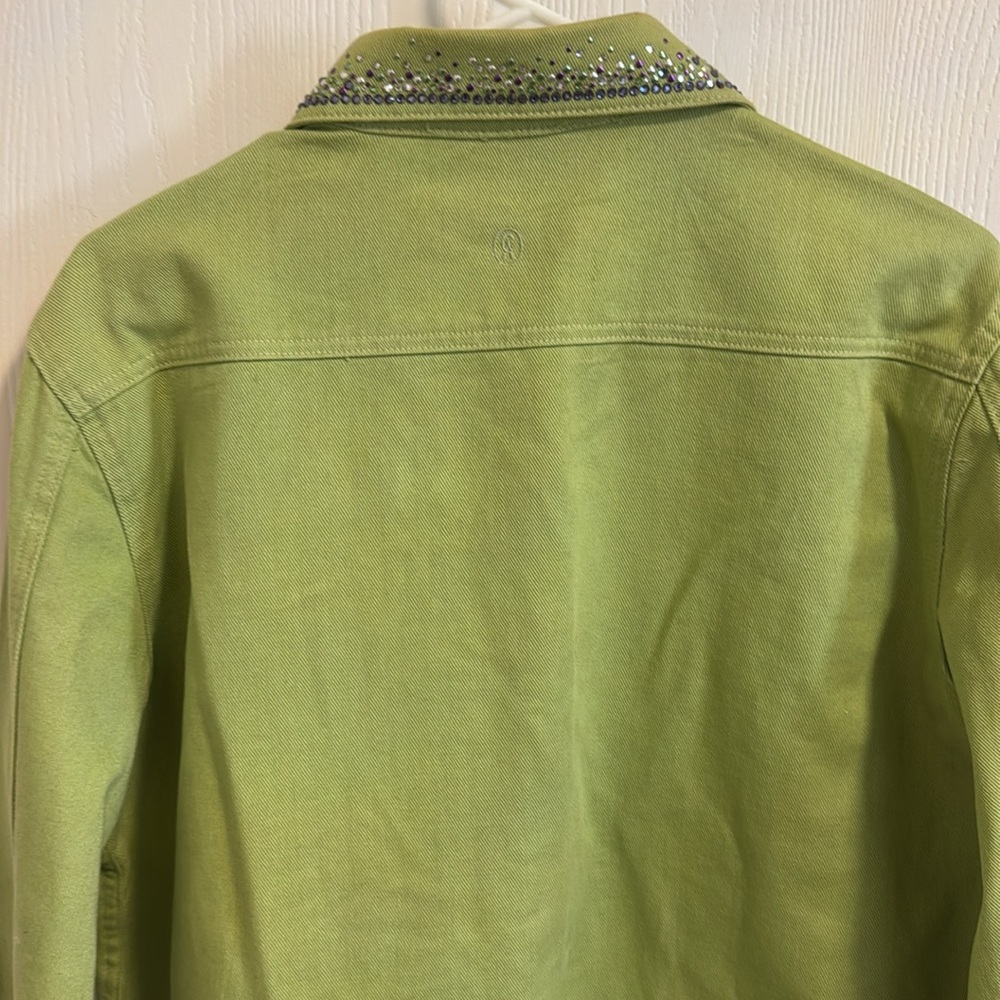 Christine Alexander Women's Large Green Denim Rhinestone Long Sleeve Button Down - Picture 13 of 15